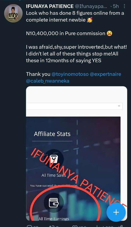 Ifunanya couldn't believe it that she could afford to earn such figures by just clicking her phone